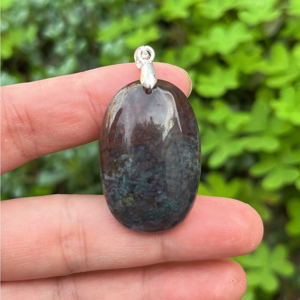 Silver plated moss agate pendant 1225 - Picture 8 of 8
